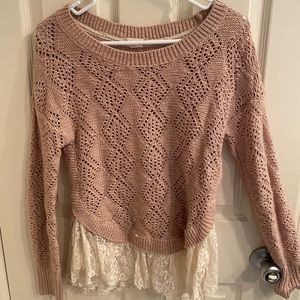 Altar’d State Dusty Rose Lace Trim Sweater Size M